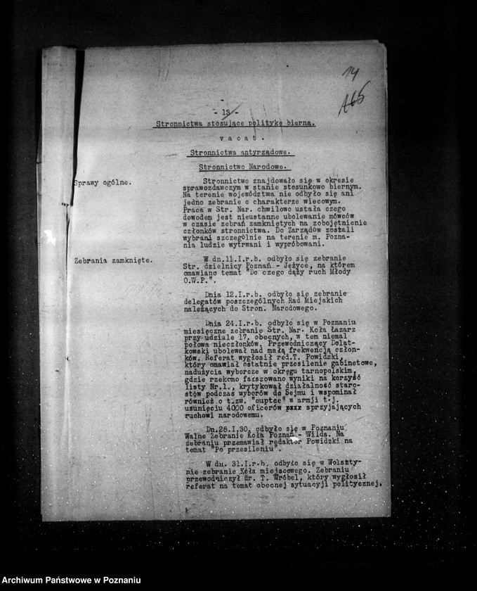Obraz 18 z jednostki "Sprawozdania sytuacyjne miesięczne z życia społeczno-politycznego za miesiące styczeń, luty, marzec 1930 r."