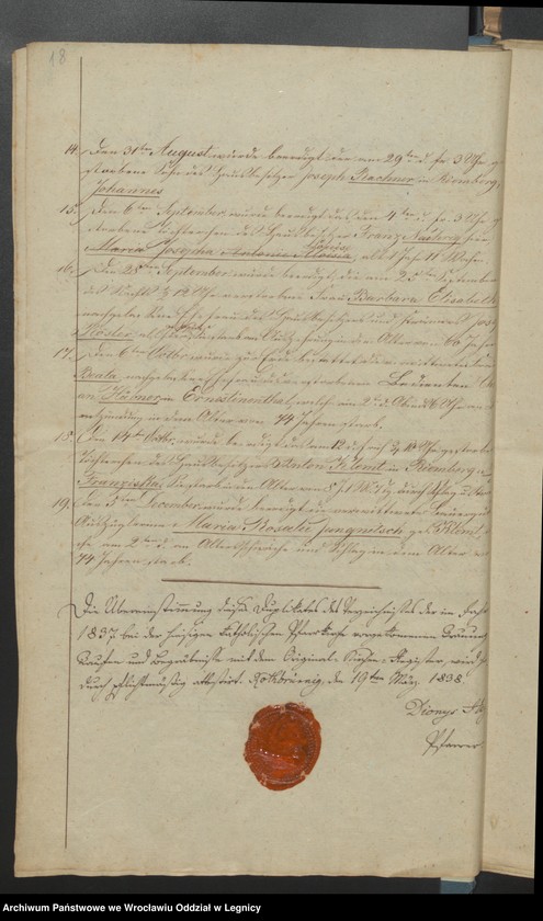 image.from.unit.number "Duplicate des Registers über die vorgekommenen Trauungen, Geburten und Begrabnisse"