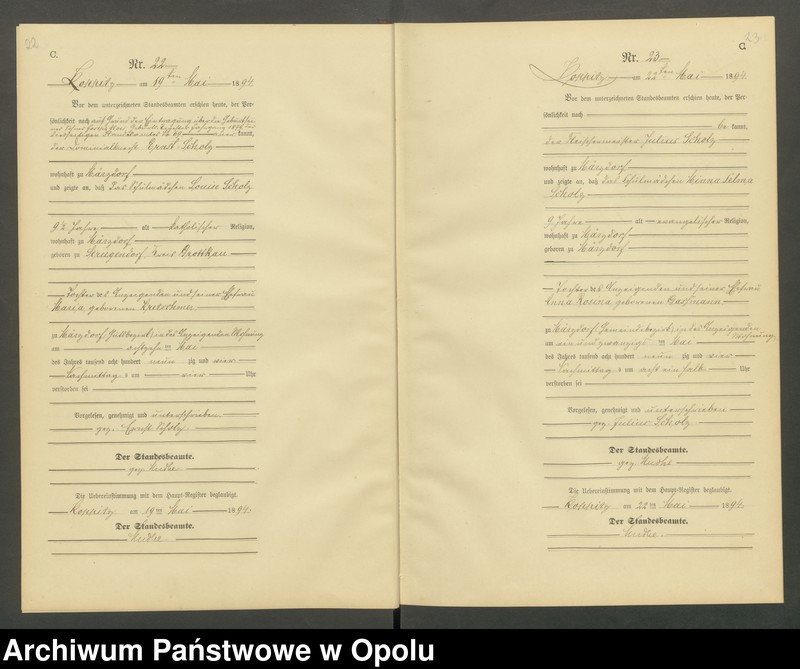 Obraz 14 z jednostki "Sterbe-Neben-Register Standesamts Koppitz pro 1894"
