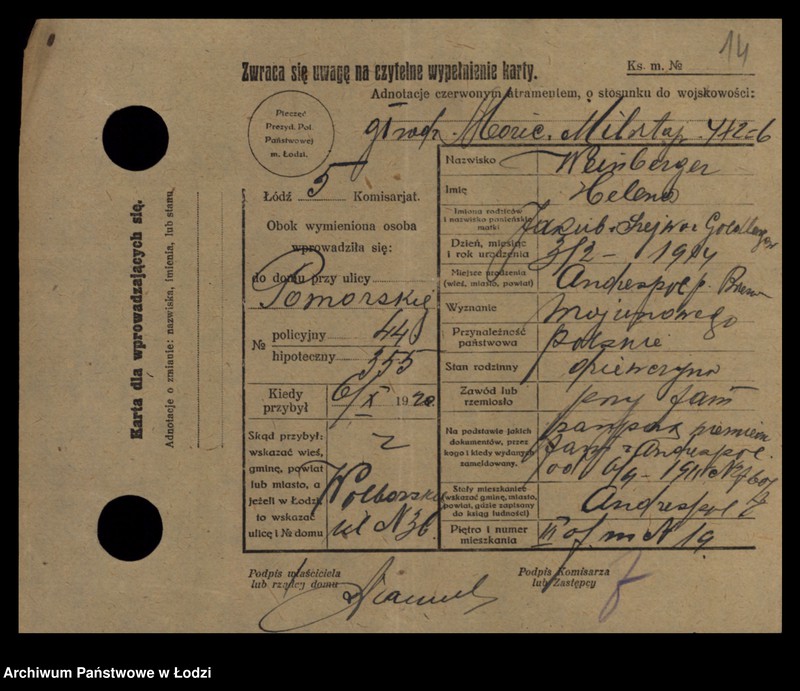 Obraz 16 z jednostki "[Spis ludności Łodzi] Wajnberger - Wajnger"