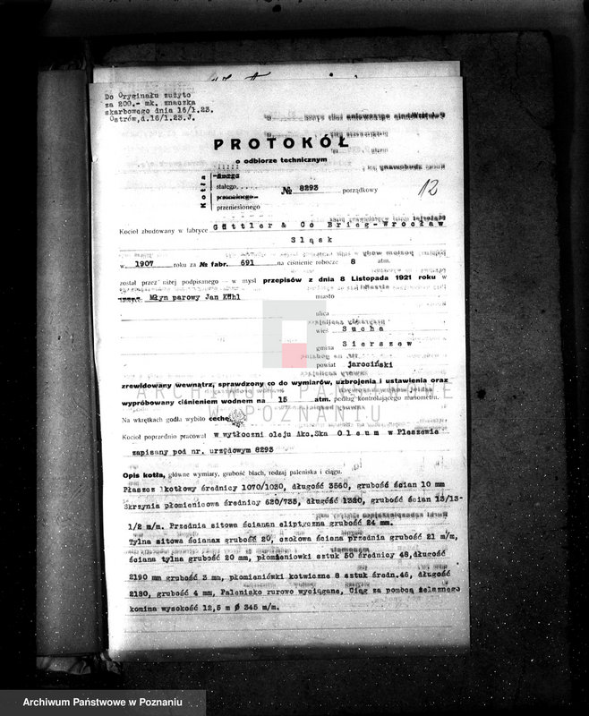 Obraz 16 z jednostki "Młyn p. Kiehla z Suchej pow. jarociński nr fabr 6901, nr woj. 51"