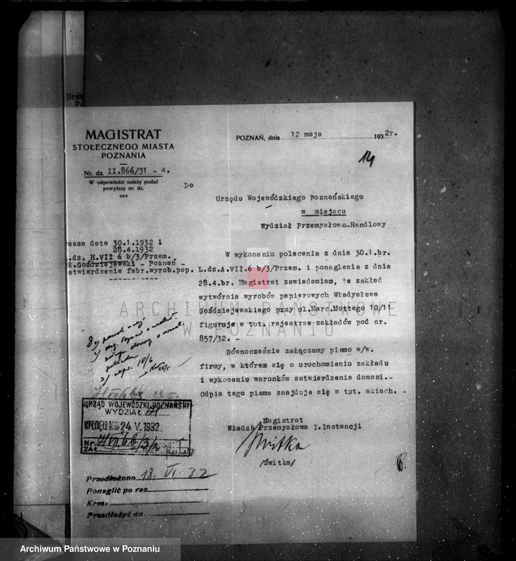 image.from.unit.number "Zatwierdzenie wytwórni wyrobów papierniczych nr 475 Władysława Goździejewskiego w Poznaniu"