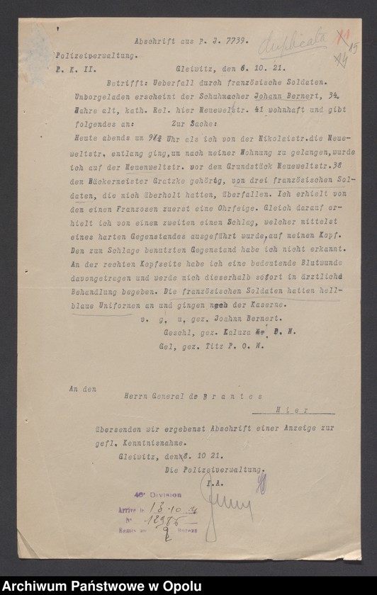 image.from.unit.number "/Korespondencja dotycząca spraw spornych: wypadki, incydenty - pisma, sprawozdania, raporty/ XI 1921"