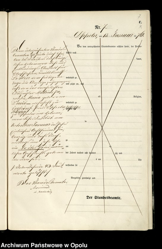 Obraz 10 z jednostki "Urząd Stanu Cywilnego w Opolu 1876 Rejestr zgonów Księga Miejscowa Nr 1 do 423"
