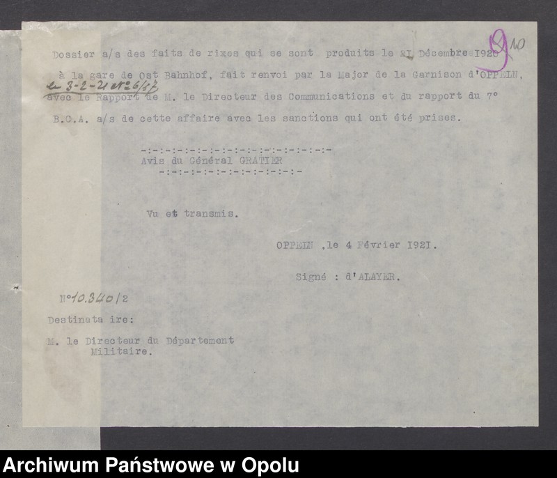 Obraz 12 z jednostki "Sorties /Korespondencja własna wychodząca - pisma, zarządzenia/ 1.02.1921 - 14.04.1921"