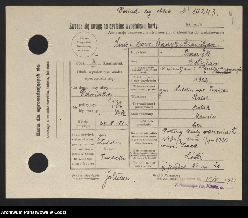 Obraz 9 z jednostki "[Spis ludności Łodzi] Borczuch - Borkowski"