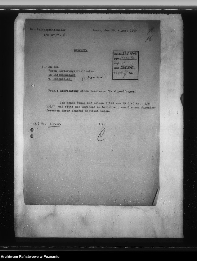 Obraz 20 z jednostki "Zarządzenia i korespondencja w sprawie hitlerowskich organizacji młodzieżowych"