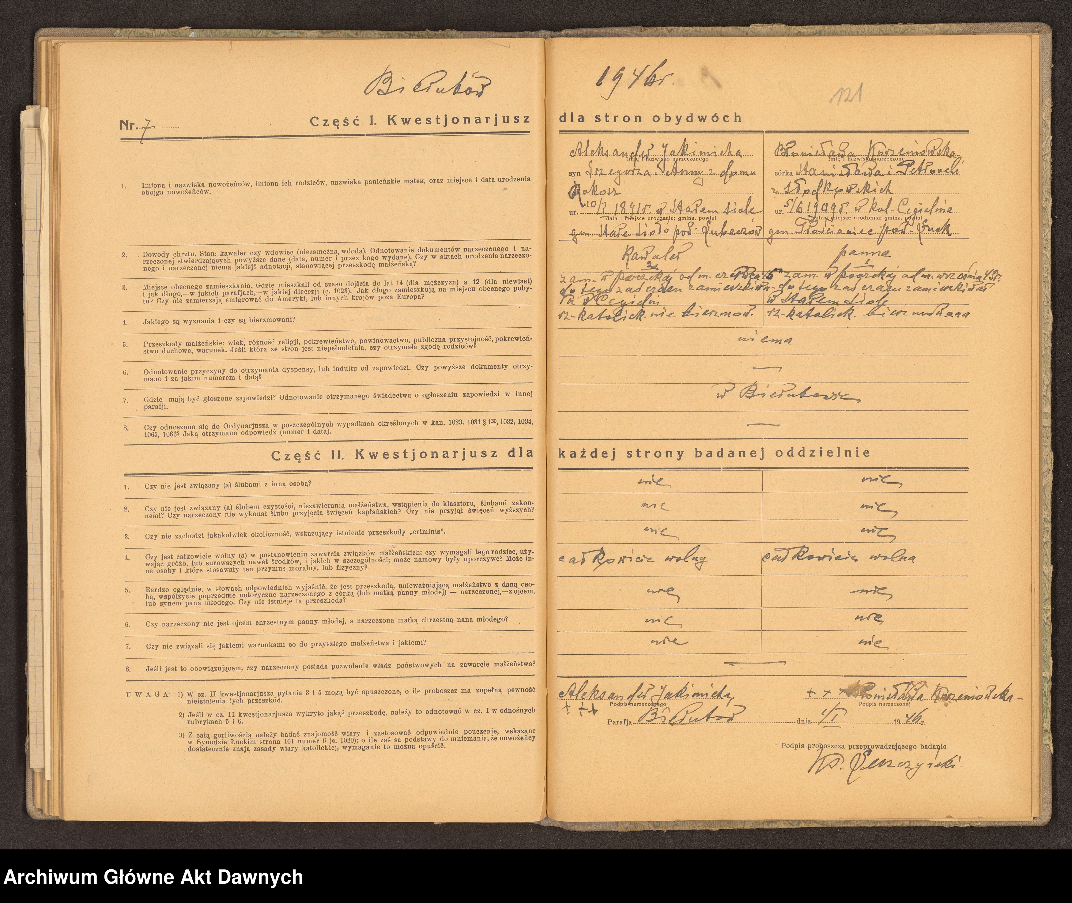 Skan z jednostki: Parafia: Warkowicze. Dekanat: Dubno. Księga egzaminów przedślubnych złożonych w parafii.