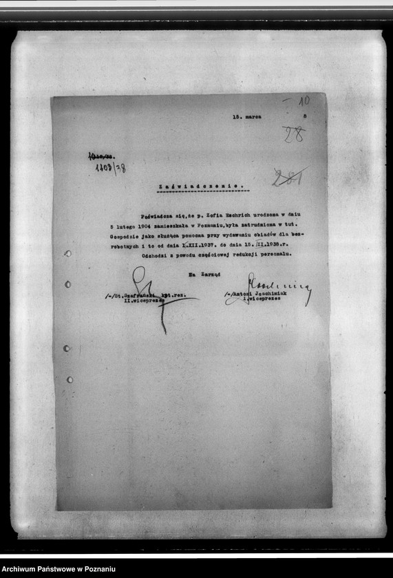 Obraz 14 z jednostki "Korespondencja federacji w sprawach personalno-organizacyjnych- zaświadczenia, powiadomienia o zebraniach i inne"