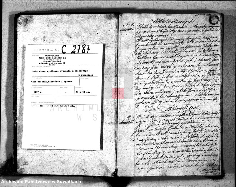 image.from.unit.number "Duplikat Akta Urzędnika Stanu Cwilnego Wyznania Moyżeszowego Okręgu Suwalskiego i Jeleniewskiego do zapisywania Urodzonych, Zaślubionych i Zmarłych z roku 1837"