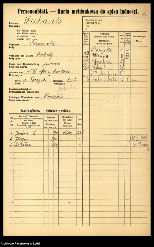 Obraz 14 z jednostki "[Spis ludności Łodzi] Łukasiewicz - Luński"