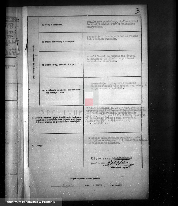 Obraz 7 z jednostki "/Zgłoszenie o ulepszeniu zakładu przemysłowego wytwórni luster i szyb szlifowanych/ w Poznaniu przy ul. Półwiejskiej 10/"