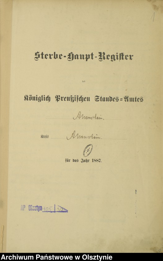 image.from.unit.number "Sterbe-Haupt-Register Tom I,Nr 1 - 316"