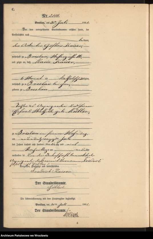 image.from.unit.number "Sterbe-Neben-Register Breslau I 1891 Band 6 "