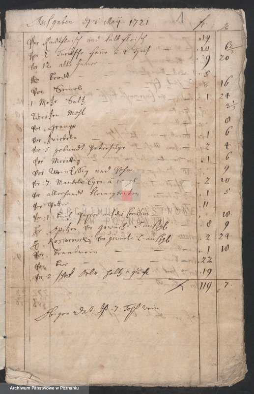 Obraz 3 z jednostki "Rechnung über die Ausgaben, so währender Kommission 1721 vom 5. Mai angegeben worden; język niemiecki"