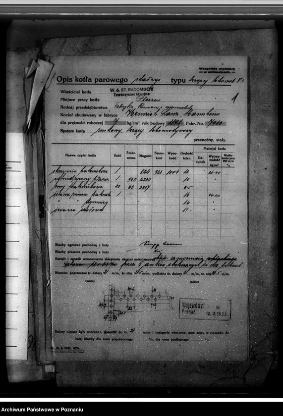 Obraz 5 z jednostki "Fabryka konserw i marmelad Bracia Radomscy w Pleszewie nr fabr kotła 7943, nr woj. kotła 96"