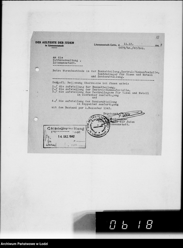 Obraz 15 z jednostki "Monatliche Warenbestandsmeldungen der Bankabteilung des Judenältesten"