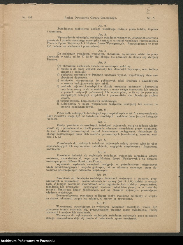 Obraz 7 z jednostki "/Rozkazy Dowództwa Okręgu Generalnego w Poznaniu/, nr 116-140."