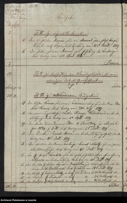 Obraz 16 z jednostki "[Rechnung über Einnahme und Ausgabe bei der Armenanstaltkasse der Stadt Lissa]"