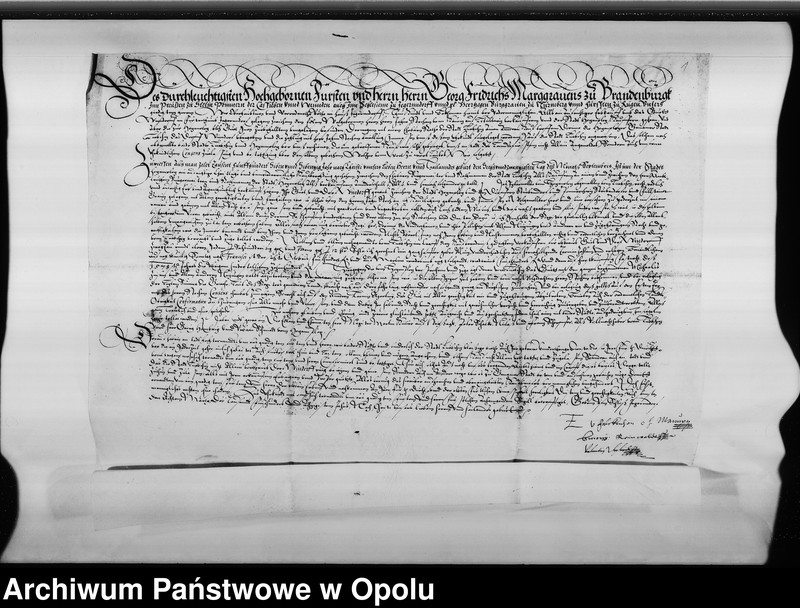 Obraz z jednostki "I Jerzy Fryderyk margrabia brandenburski poświadcza, że Johan [Ian] Stoschen z Kamienicy [Kamnitz] na Litultowitz sprzedał wieś Wiendorf miastu Hotzenplotz"