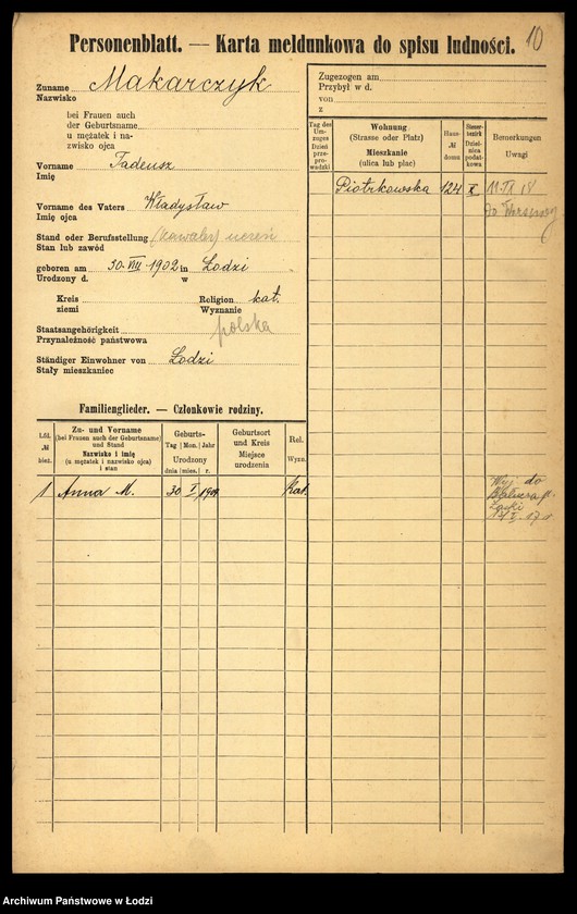 Obraz 12 z jednostki "[Spis ludności Łodzi] Mak - Makowski"