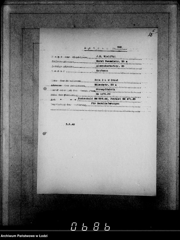 Obraz 10 z jednostki "J.[uden] 391-405 [Wnioski Żydów z Getta o zwrot należności za pracę lub towar wzięty na kredyt]"