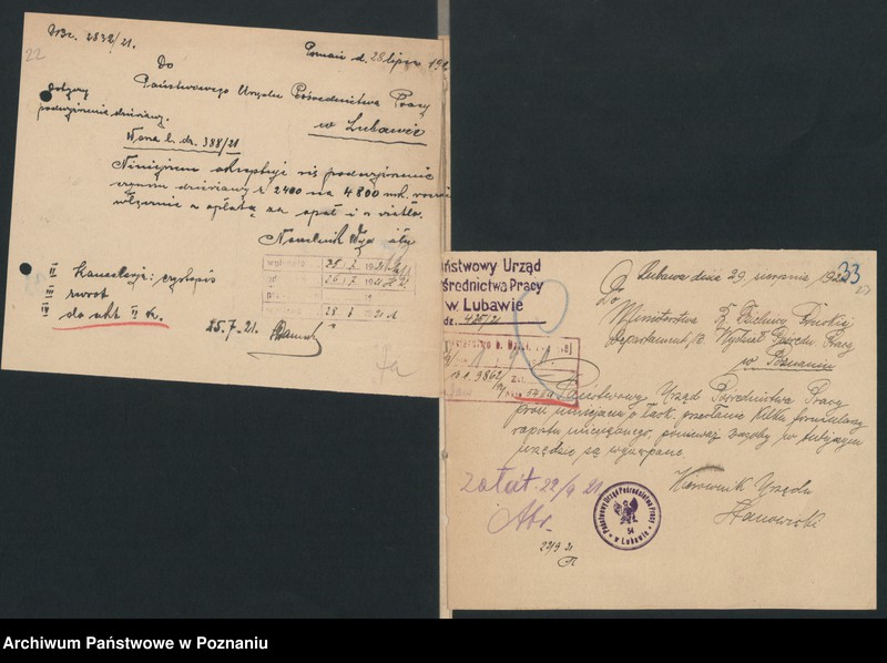 Obraz 19 z jednostki "Ministerstwo B.Dz.Pruskiej Dep.13.Pracy i Opieki Społecznej Wydział Pośredn.Pracy PUPP Lubawa"