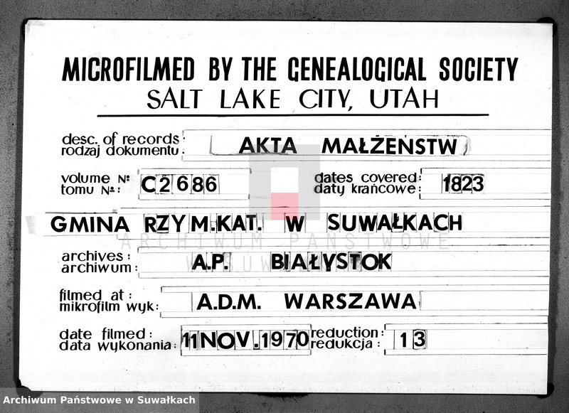 image.from.unit.number "Akta zaślubionych gminy suwalskiey od dina 1 stycznia do dnia ostatniego grudnia 1823 roku"