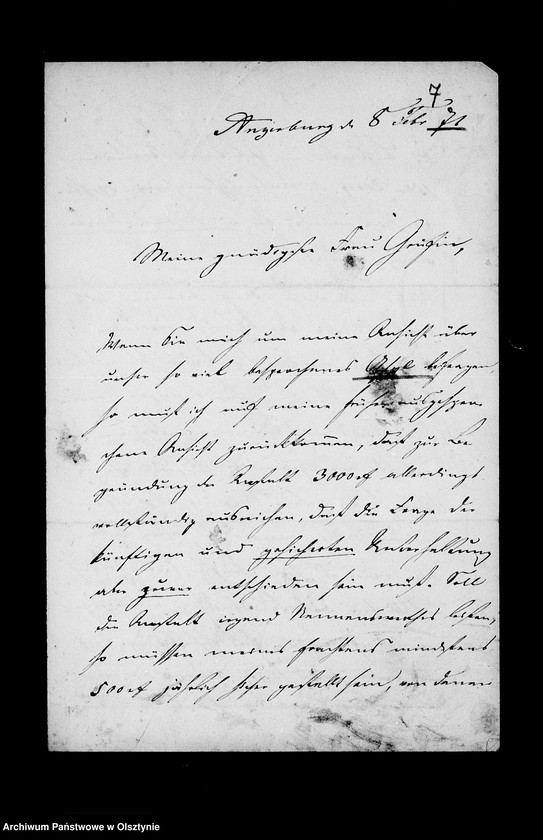 image.from.unit.number "/Briefe an Anna Gfin Lehndorff u. a. in Steinort in Sachen des Mädchenwaisenhauses in der Vorstadt Drengfurth/"