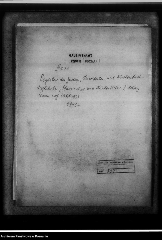 Obraz 4 z jednostki "Register der Juden, Dissidenten und Kirchenbuchduplikate, Pfarrarchive und Kirchenbücher [dotyczy terenu województwa łódzkiego]"