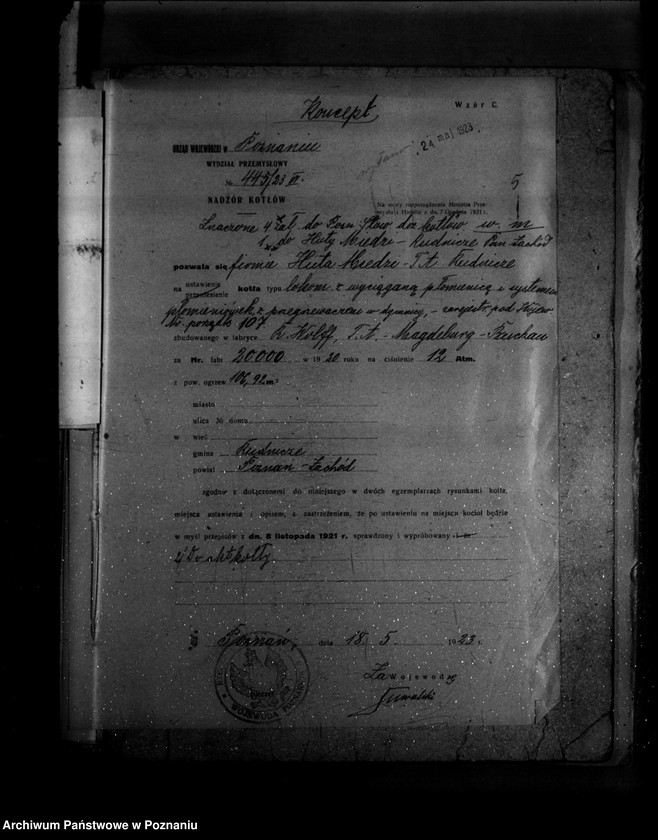 Obraz 9 z jednostki ""Huta miedzi" Towarzystwo Akcyjne Rudnicze powiat poznański nr porządkowy kotła 107"