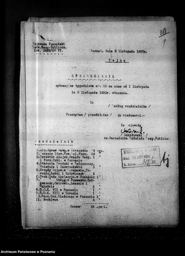 Obraz 5 z jednostki "Sprawozdania sytuacyjne tygodniowe za czas od 1 listopada do 4 grudnia 1930 r. /53-57/"