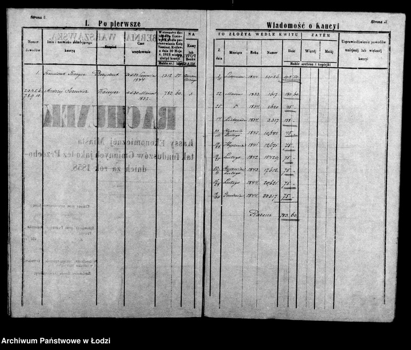 Obraz 7 z jednostki "Rachunek kasy ekonomicznej m. Łodzi za rok 1858"