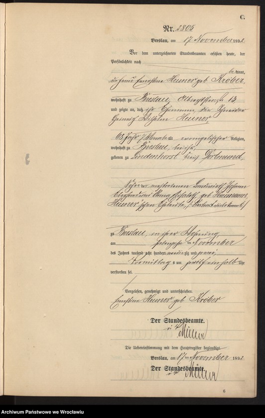 image.from.unit.number "Sterbe-Neben-Register Breslau I 1892 Band 8"