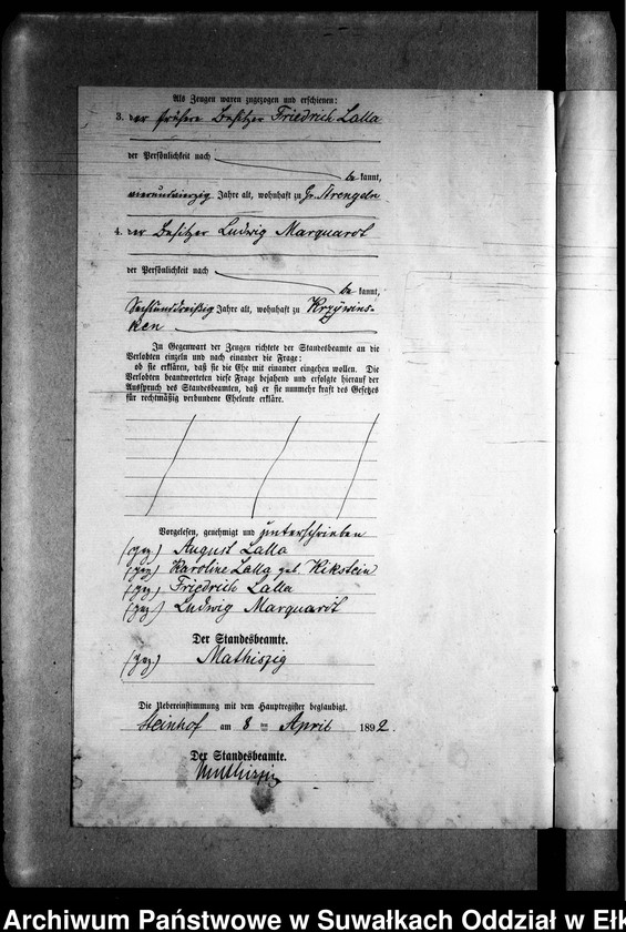 image.from.unit.number "Heiraths-Neben-Register des Preussischen Standes-Amtes Gr. Strengeln Kreis Angerburg"