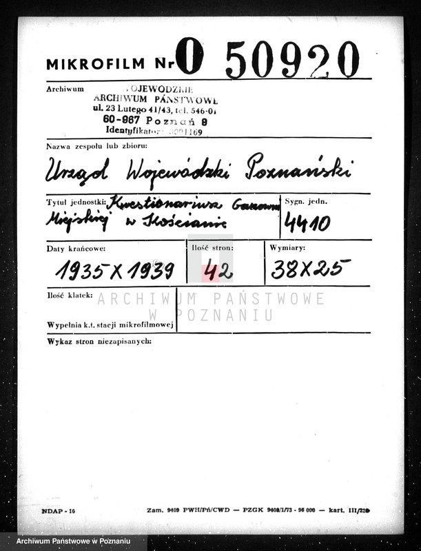 Obraz 2 z jednostki "Kwestionariusz Gazowni Miejskiej w Kościanie"