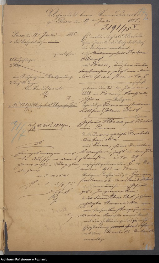 Obraz 4 z jednostki "Die von den Verlobten beigebrachten Urkunden zur Eheschliessung pro 1875"