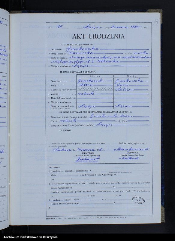 Obraz 17 z jednostki "Ksiega urodzeń Nr 1 - 90 /przepisana w języku polskim z oryginału niemieckiego w dniach 2.06.-16.06.1961/"