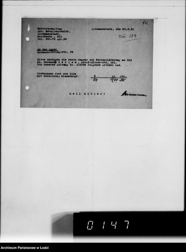 Obraz 17 z jednostki "Lager 39. Matratzen, Daunensteppdecken [Kwity i listy przesyłkowe]"