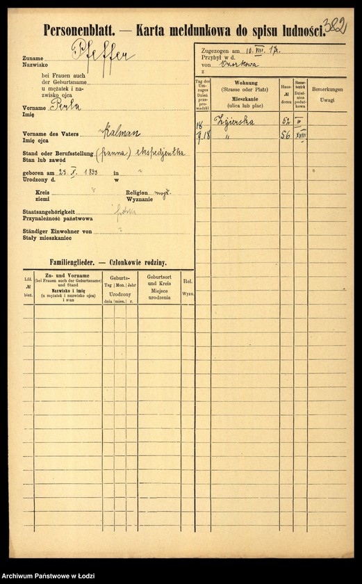 Obraz 13 z jednostki "[Spis ludności Łodzi] Fanelska - Fefer"