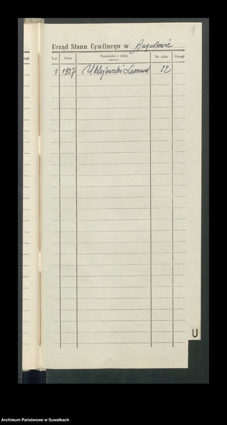 image.from.unit.number "Zgon Urząd Stanu Cywilnego w Augustowie Skorowidz Alfabetyczny rok 1927"