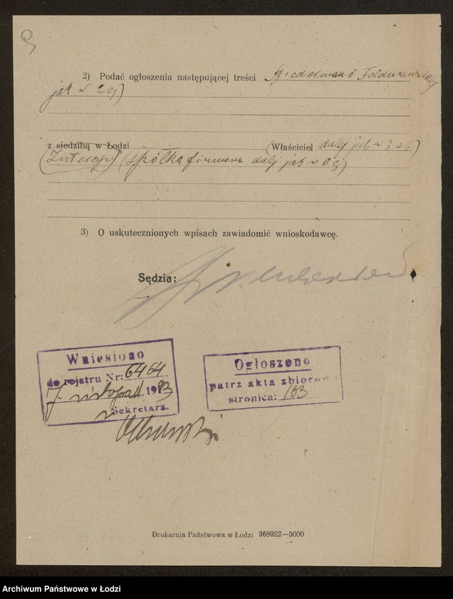 Obraz 11 z jednostki "Izaak Dawid Biederman i Abram Feldman- kupno i sprzedaż towarów manufakturowych"