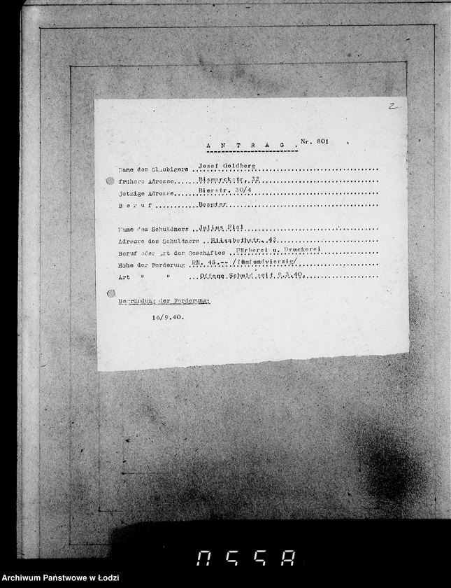 Obraz 6 z jednostki "J.801-820 [Wnioski Żydów z Getta o zwrot należności za towar wzięty na kredyt oraz za wykonaną pracę]"