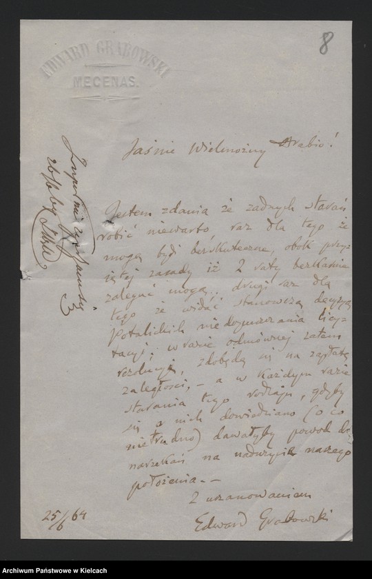 image.from.unit.number "Akta Edwarda Grabowskiego obrońcy przy Radzie Stanu Królestwa /Korespondencja w sprawach prawno- majątkowych/"