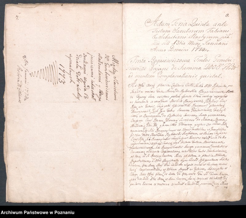 Obraz 8 z jednostki "Prothocollum nobilis officii consularis civitatis SR.Mtis Posnaniae sub notariatu nobilis Michaelis Rürer, SR.Mtis secretarii officii praesentis notarii in anno domini 1774 inhoatum."