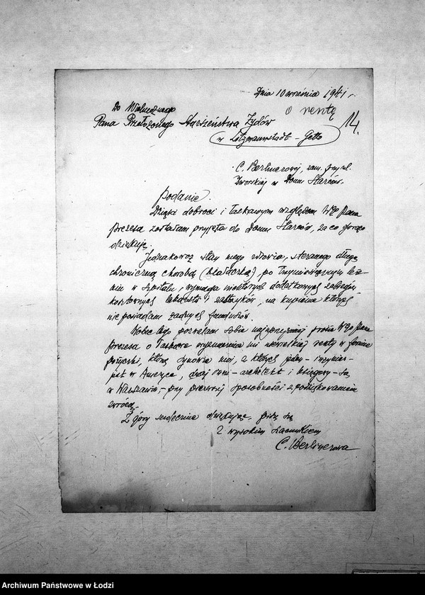 Obraz 17 z jednostki "[Podania o zasiłek pieniężny]"