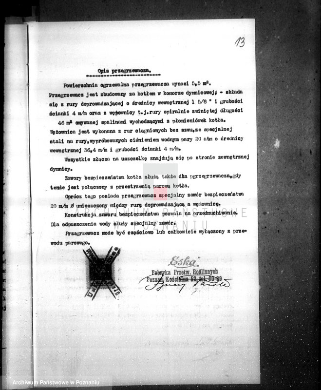 Obraz 17 z jednostki "Przetwory roślninne "Eska" I. Pazoła w Poznaniu nr woj. kotła 2565"