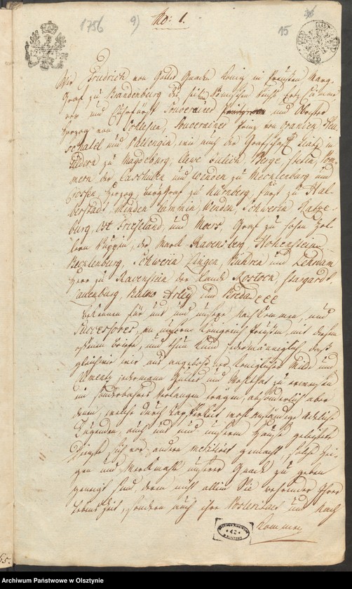 image.from.unit.number "In S. [Sachen] des Cammerers Elias Ernst Grafen von Finkenstein auf Hasenberg. Den Verkauff seiner Adelichen Gütter Alt=Doehringen [Durąg] und Glanden [Glądy]"