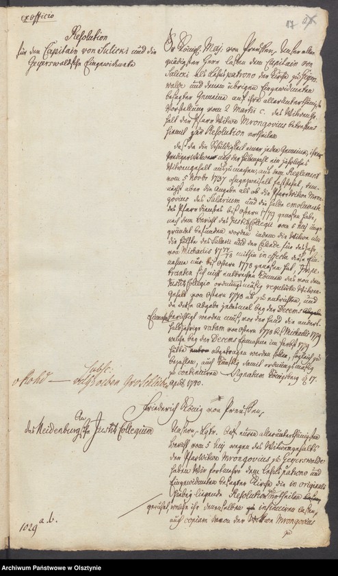 image.from.unit.number "In S. [Sachen] der Pfarr=Wittwe Mrongovius zu Geyerswalde [Gierzwałd] wegen ihres Wittwen=Gehalts"