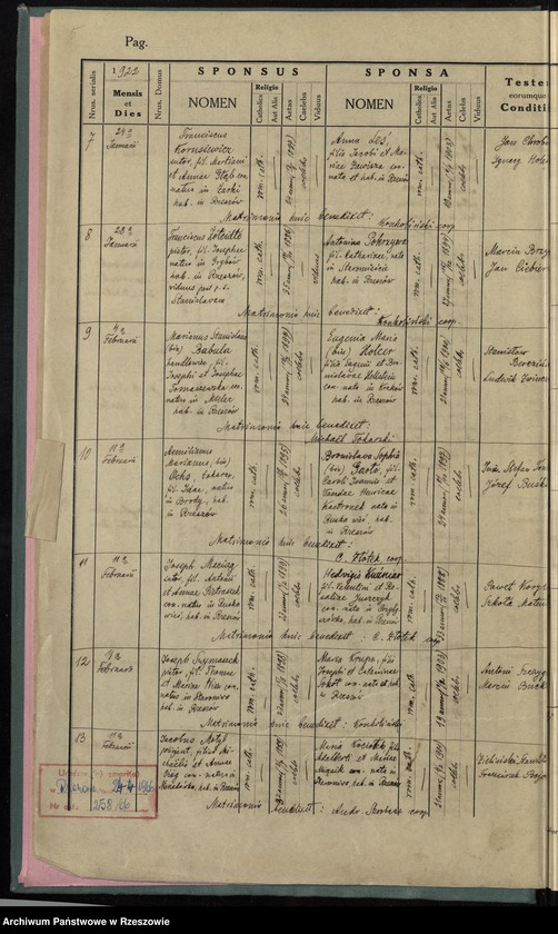 image.from.unit.number "Księga małżeństw Parafia Rzymskokatolicka Rzeszów oraz Pobitno, Staroniwa, Wilkowyja, Załęże, Zwięczyca"